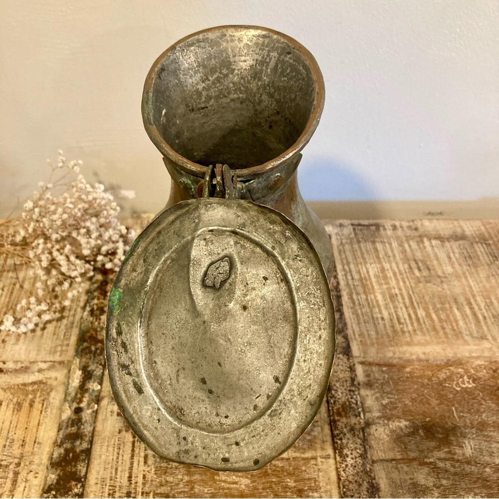 Hand Etched Vintage Metal Pitcher with Lid and Dovetail Joinery Middle Eastern - Picture 9 of 17